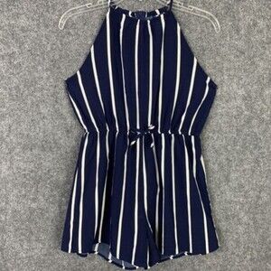 Striped Silky Romper No Tags  Elastic Waist Halter Top Zip Back